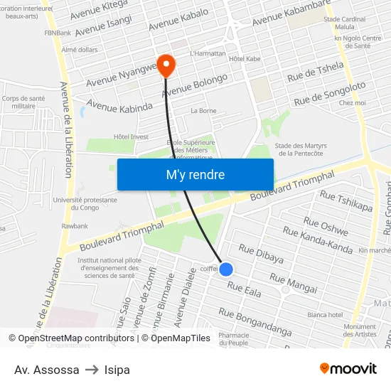 Av. Assossa to Isipa map