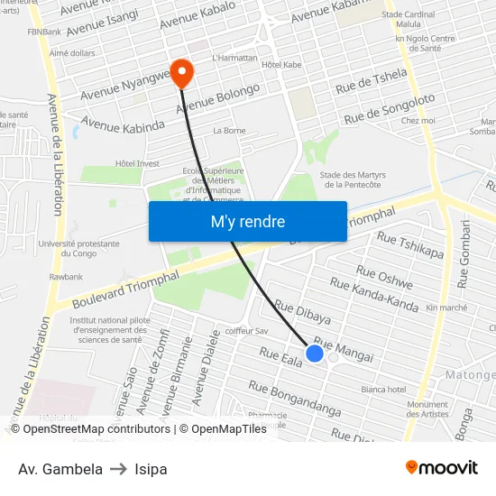 Av. Gambela to Isipa map