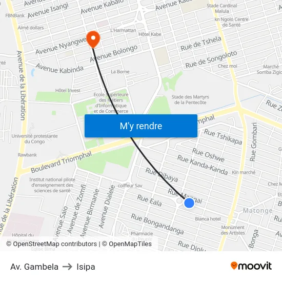 Av. Gambela to Isipa map