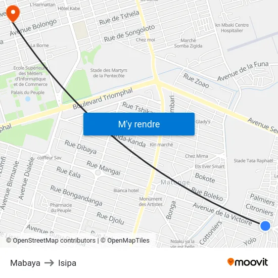 Mabaya to Isipa map