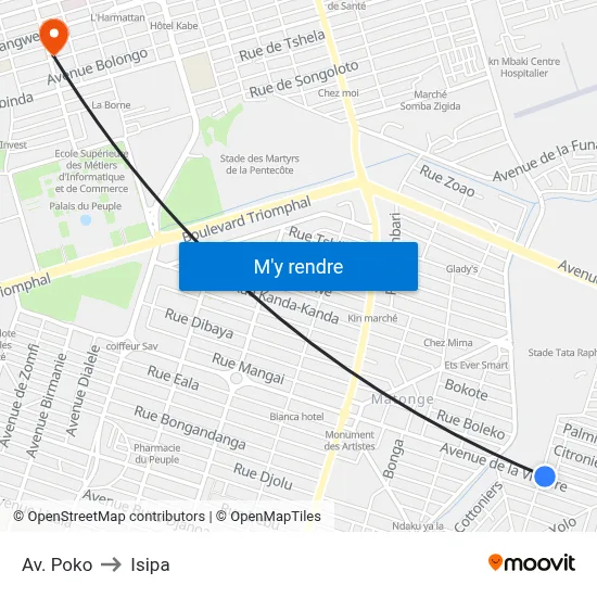 Av. Poko to Isipa map