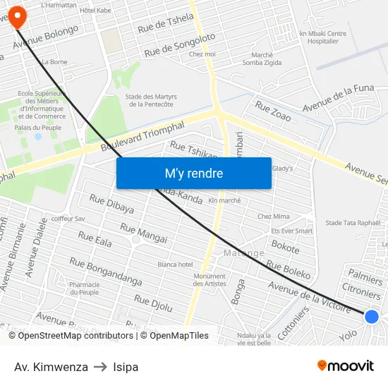 Av. Kimwenza to Isipa map
