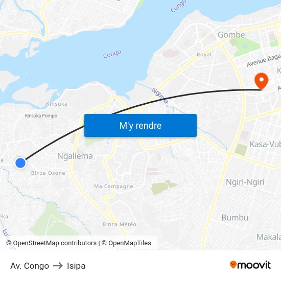 Av. Congo to Isipa map
