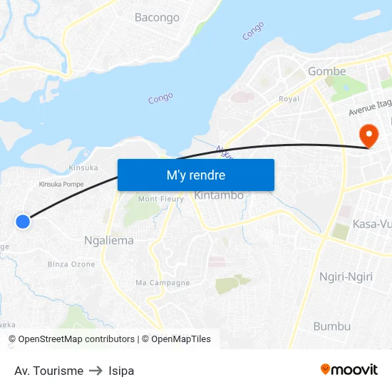 Av. Tourisme to Isipa map
