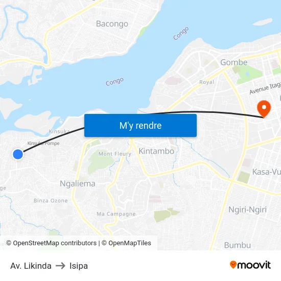 Av. Likinda to Isipa map