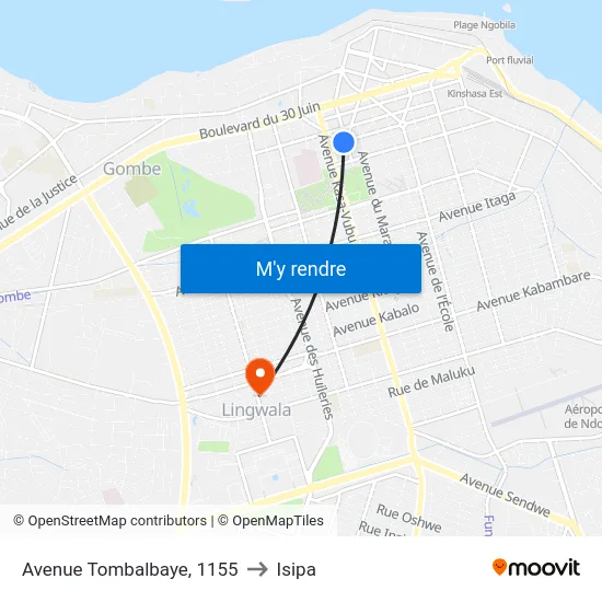 Avenue Tombalbaye, 1155 to Isipa map