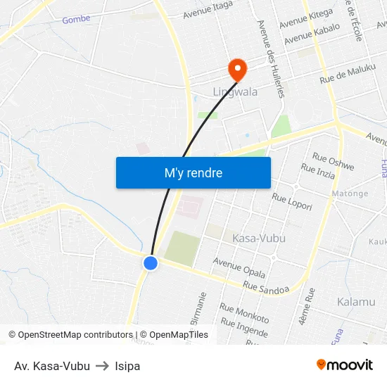 Av. Kasa-Vubu to Isipa map