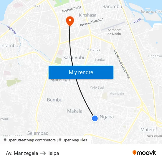 Av. Manzegele to Isipa map