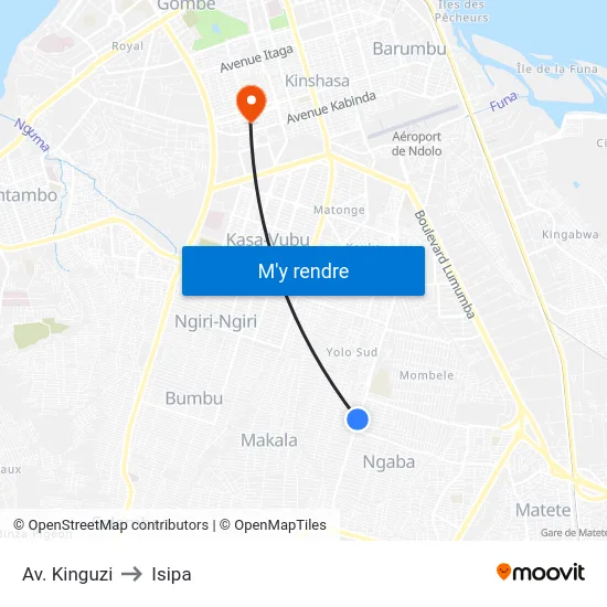 Av. Kinguzi to Isipa map