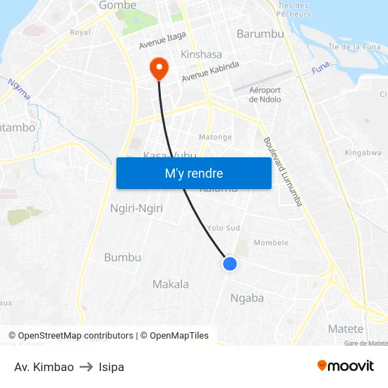 Av. Kimbao to Isipa map