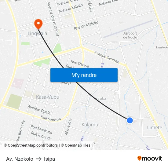 Av. Nzokolo to Isipa map