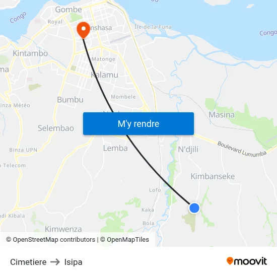 Cimetiere to Isipa map