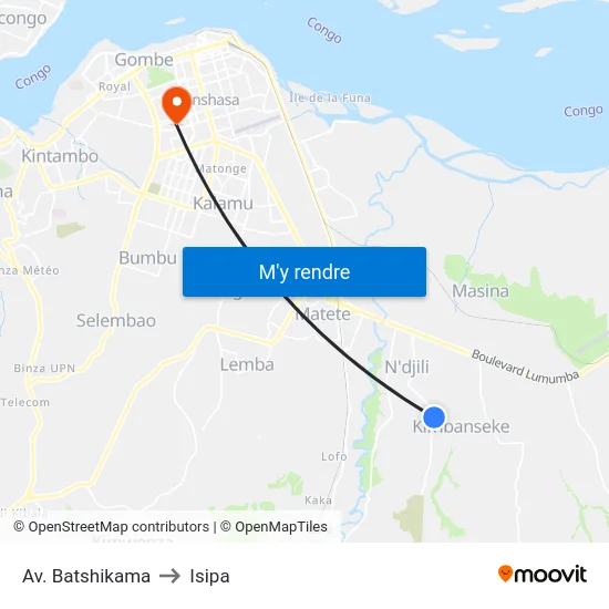Av. Batshikama to Isipa map