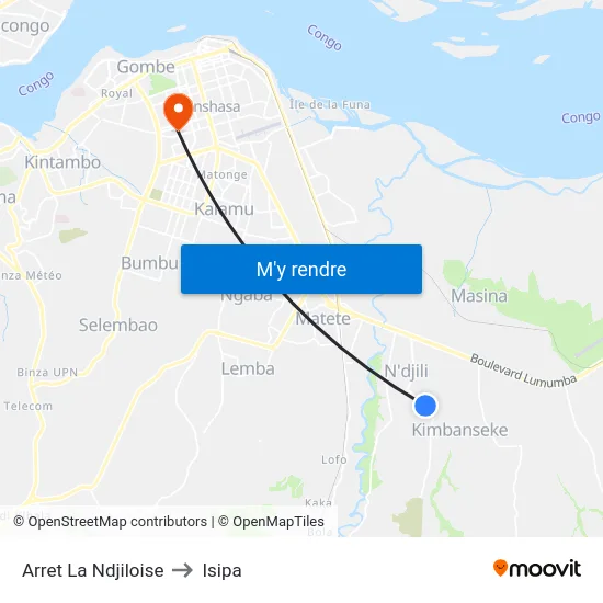 Arret La Ndjiloise to Isipa map