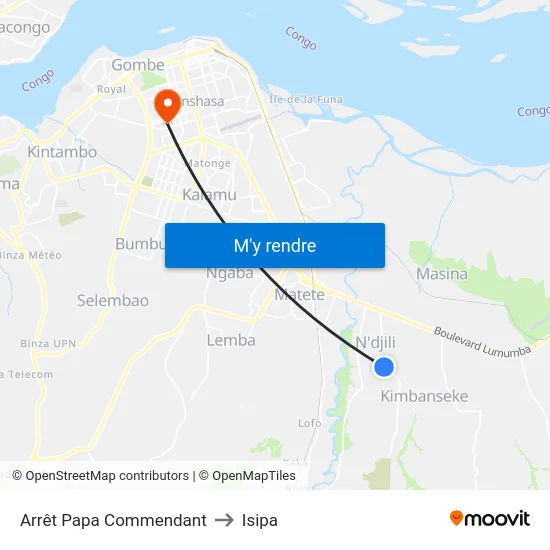 Arrêt Papa Commendant to Isipa map