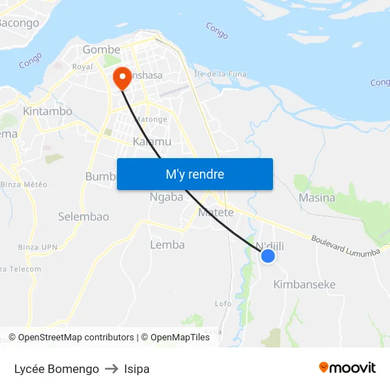 Lycée Bomengo to Isipa map