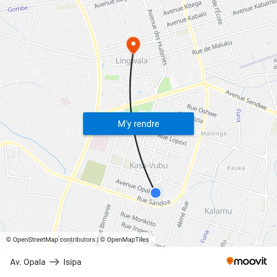 Av. Opala to Isipa map