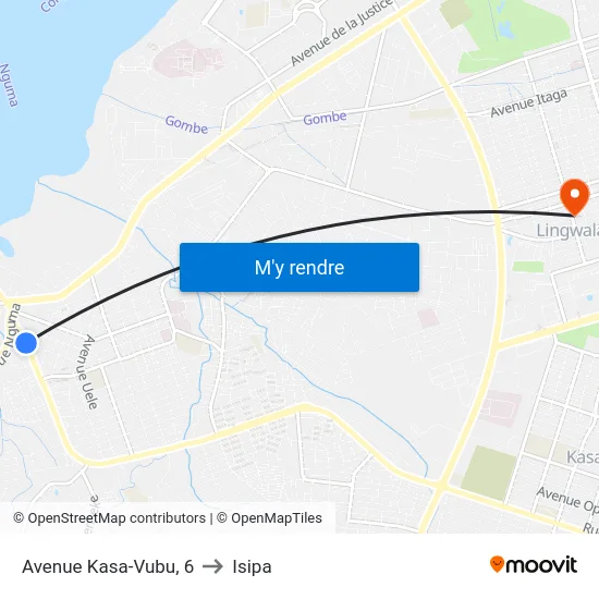 Avenue Kasa-Vubu, 6 to Isipa map