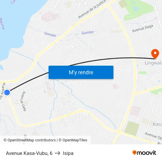 Avenue Kasa-Vubu, 6 to Isipa map