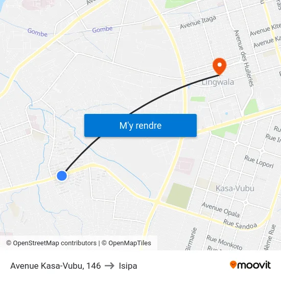 Avenue Kasa-Vubu, 146 to Isipa map