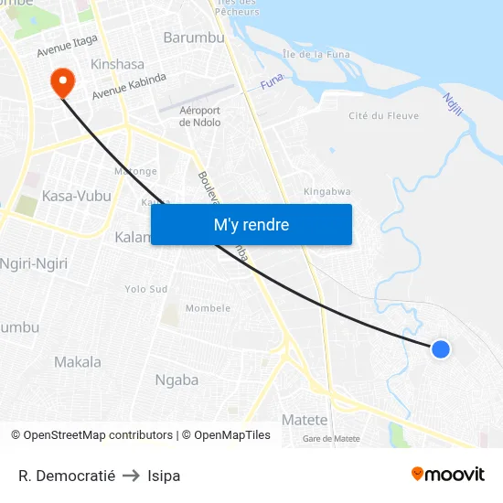 R. Democratié to Isipa map