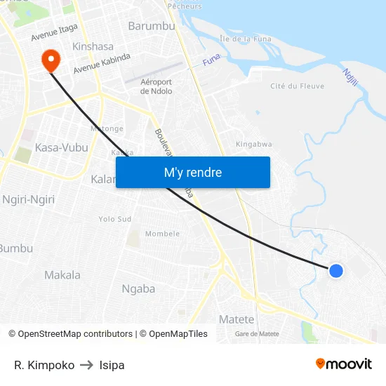 R. Kimpoko to Isipa map