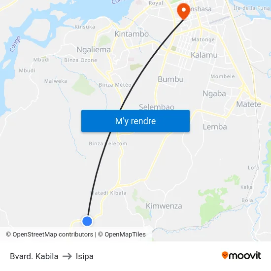 Bvard. Kabila to Isipa map