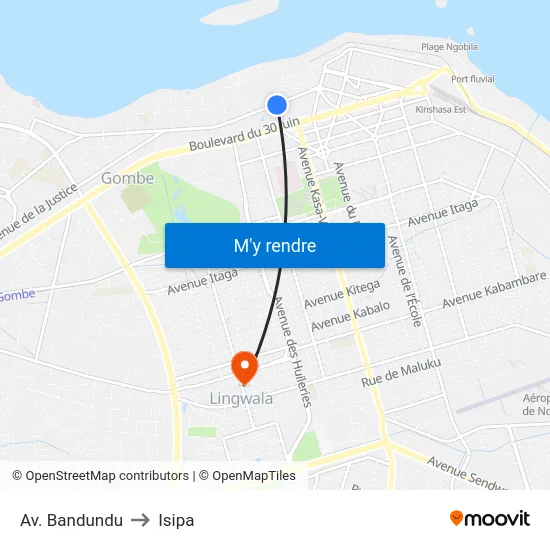Av. Bandundu to Isipa map