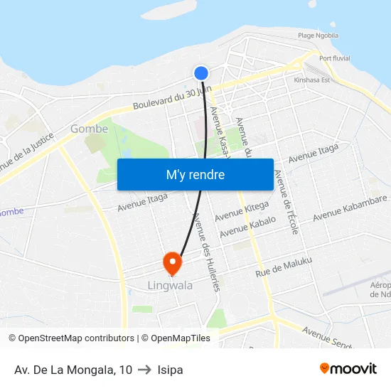 Av. De La Mongala, 10 to Isipa map