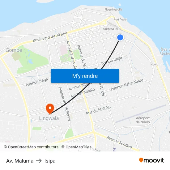 Av. Maluma to Isipa map