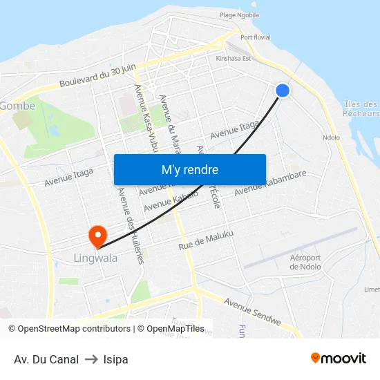 Av. Du Canal to Isipa map