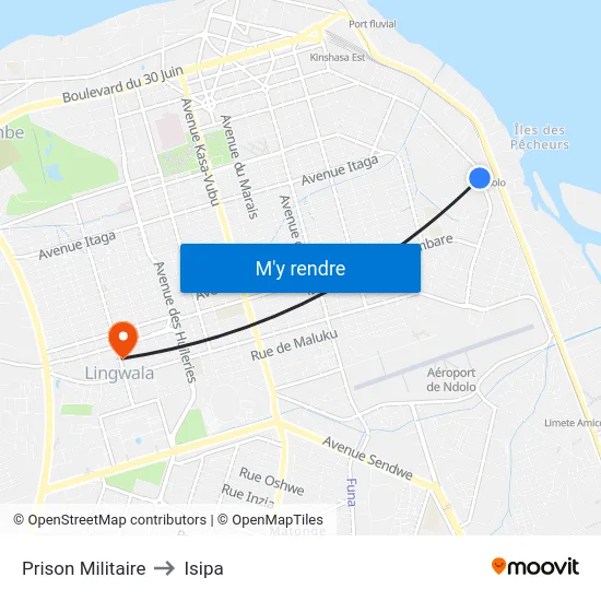 Prison Militaire to Isipa map