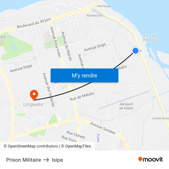 Prison Militaire to Isipa map