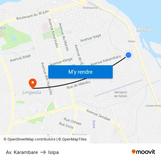 Av. Karambare to Isipa map