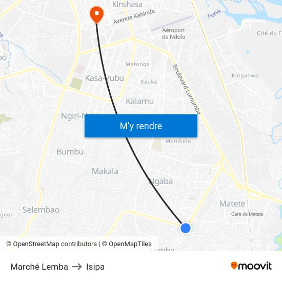 Marché Lemba to Isipa map