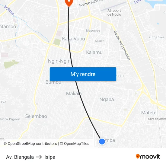 Av. Biangala to Isipa map