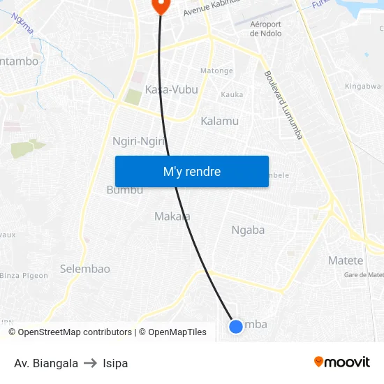 Av. Biangala to Isipa map