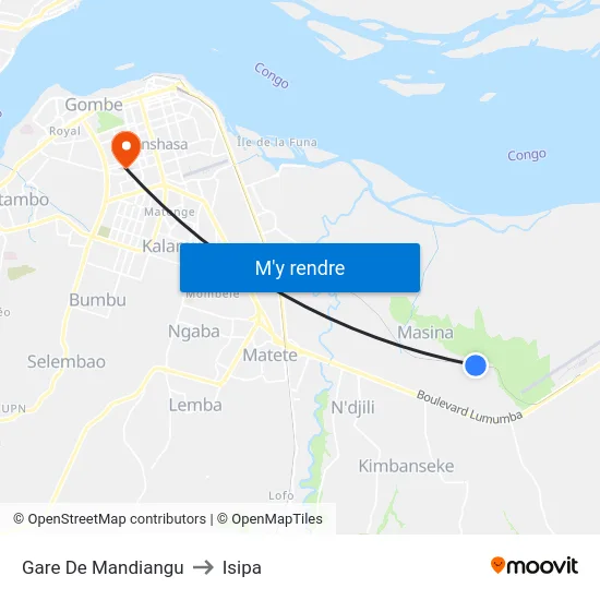 Gare De Mandiangu to Isipa map