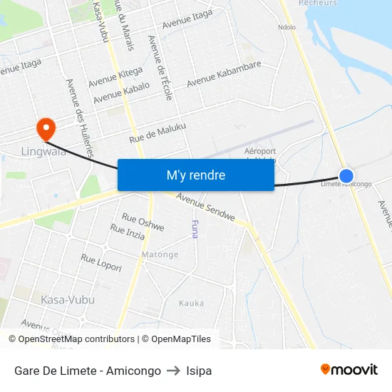 Gare De Limete - Amicongo to Isipa map