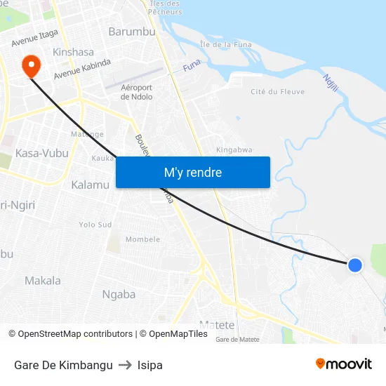 Gare De Kimbangu to Isipa map