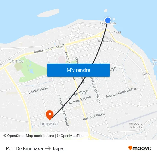 Port De Kinshasa to Isipa map