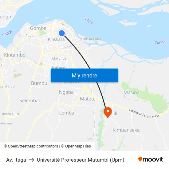 Av. Itaga to Université Professeur Mutumbi (Upm) map