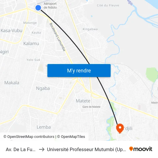 Av. De La Funa to Université Professeur Mutumbi (Upm) map