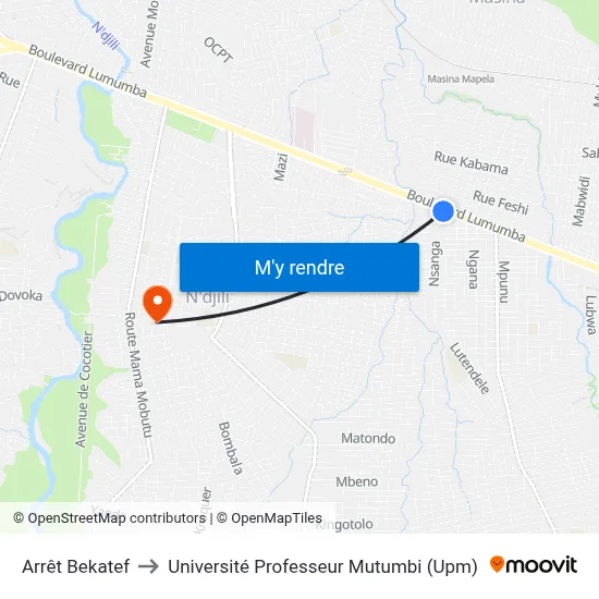 Arrêt Bekatef to Université Professeur Mutumbi (Upm) map