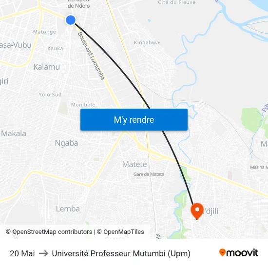 20 Mai to Université Professeur Mutumbi (Upm) map