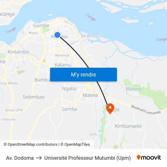Av. Dodoma to Université Professeur Mutumbi (Upm) map