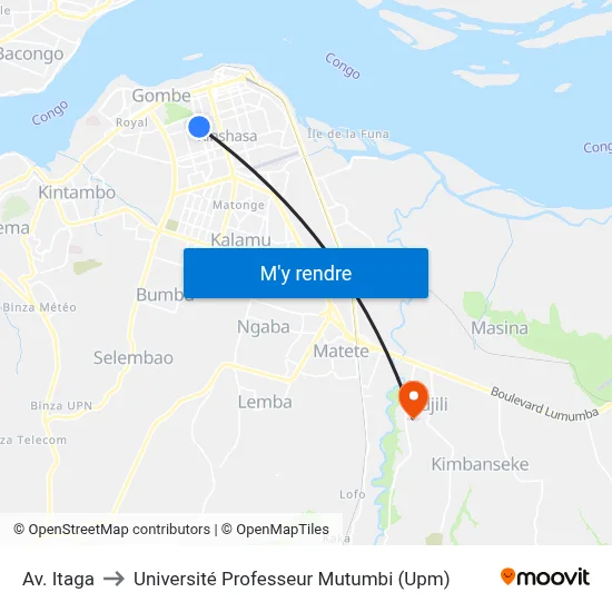 Av. Itaga to Université Professeur Mutumbi (Upm) map