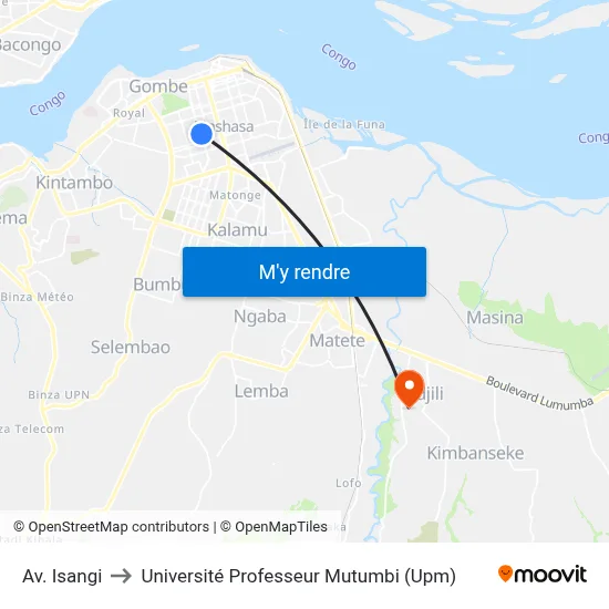 Av. Isangi to Université Professeur Mutumbi (Upm) map