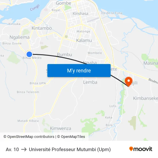 Av. 10 to Université Professeur Mutumbi (Upm) map