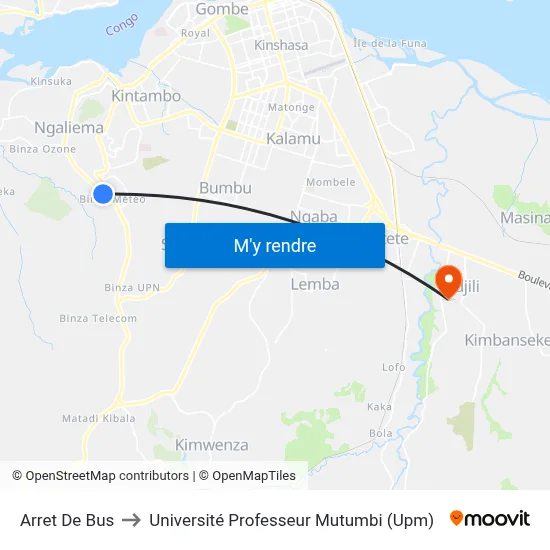 Arret De Bus to Université Professeur Mutumbi (Upm) map